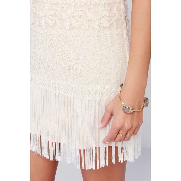 Ark & Co Women's Lace Fringe Cream Chiffon Sleeveless Mini Shift Dress Size S - Picture 3 of 14